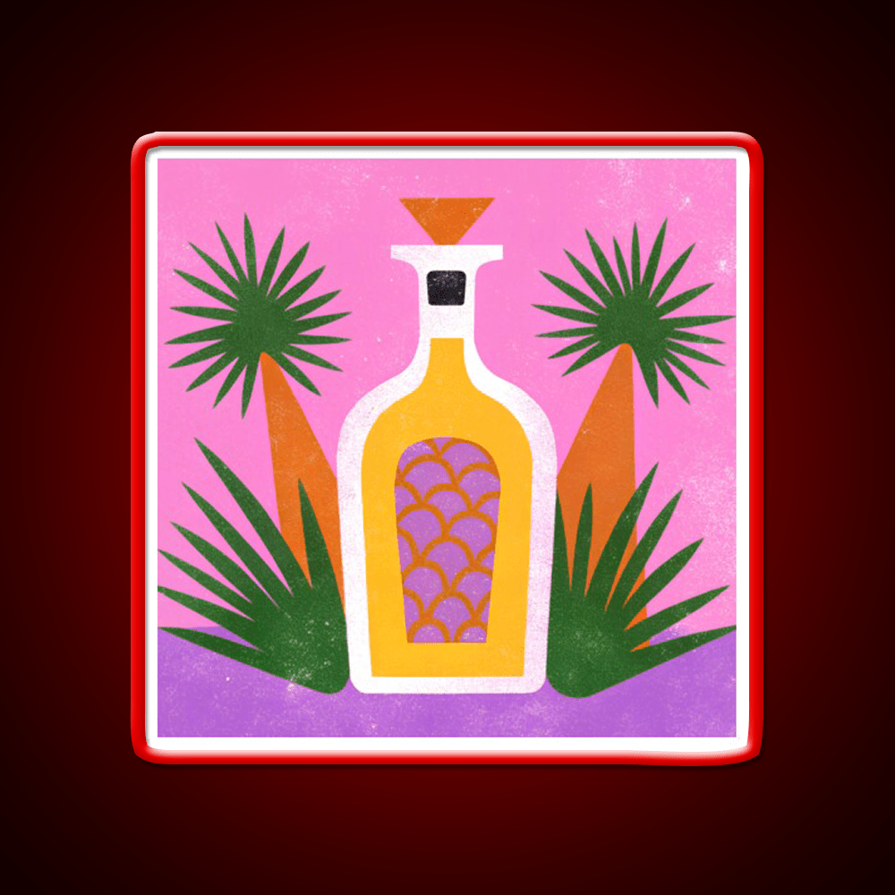 Tequila Bottle And Agave Retro Pop Print Party Drink Tequila Led Neon Sign Rgb Color - Shineneon