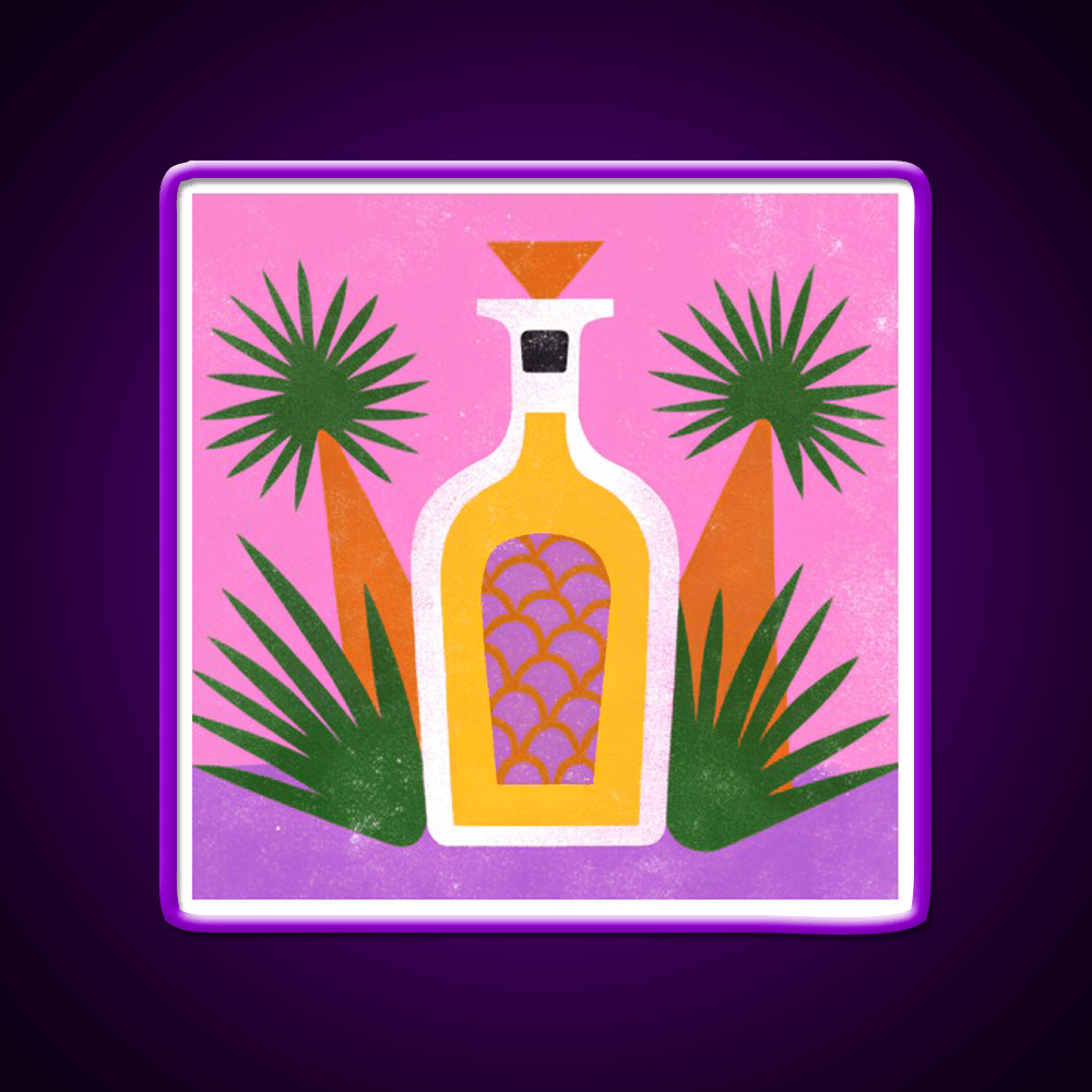 Tequila Bottle And Agave Retro Pop Print Party Drink Tequila Led Neon Sign Rgb Color - Shineneon