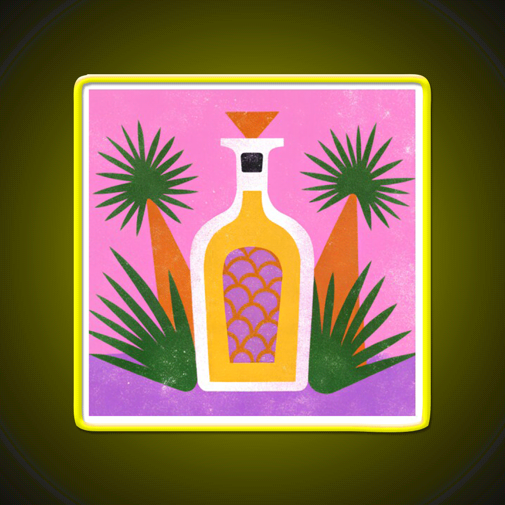 Tequila Bottle And Agave Retro Pop Print Party Drink Tequila Led Neon Sign Rgb Color - Custom LED neon sign front view