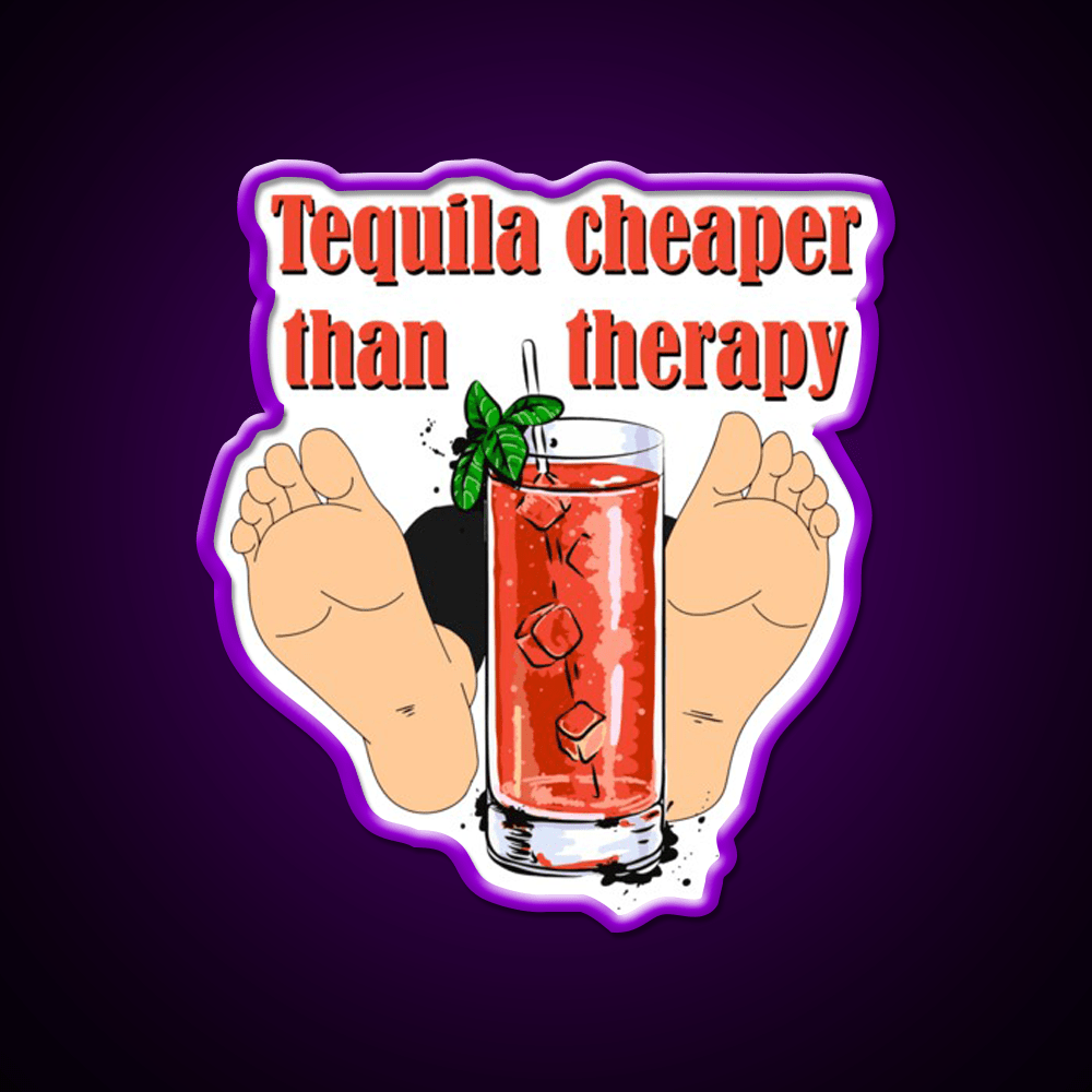 Tequila Cheaper Than Therapy Party Drink Tequila Led Neon Sign Rgb Color - Shineneon