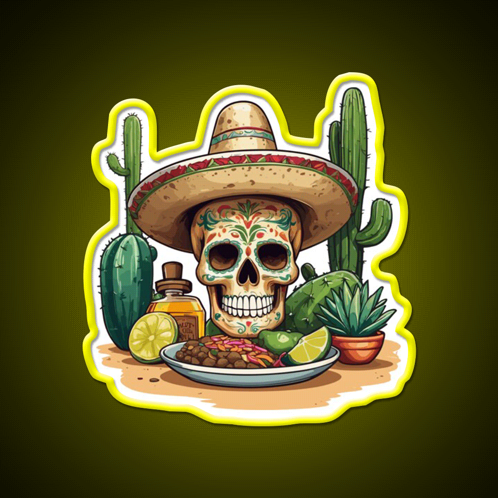 Tequila Drink Cinco De Mayo Skull Party Drink Tequila Led Neon Sign Rgb Color - Custom LED neon sign front view
