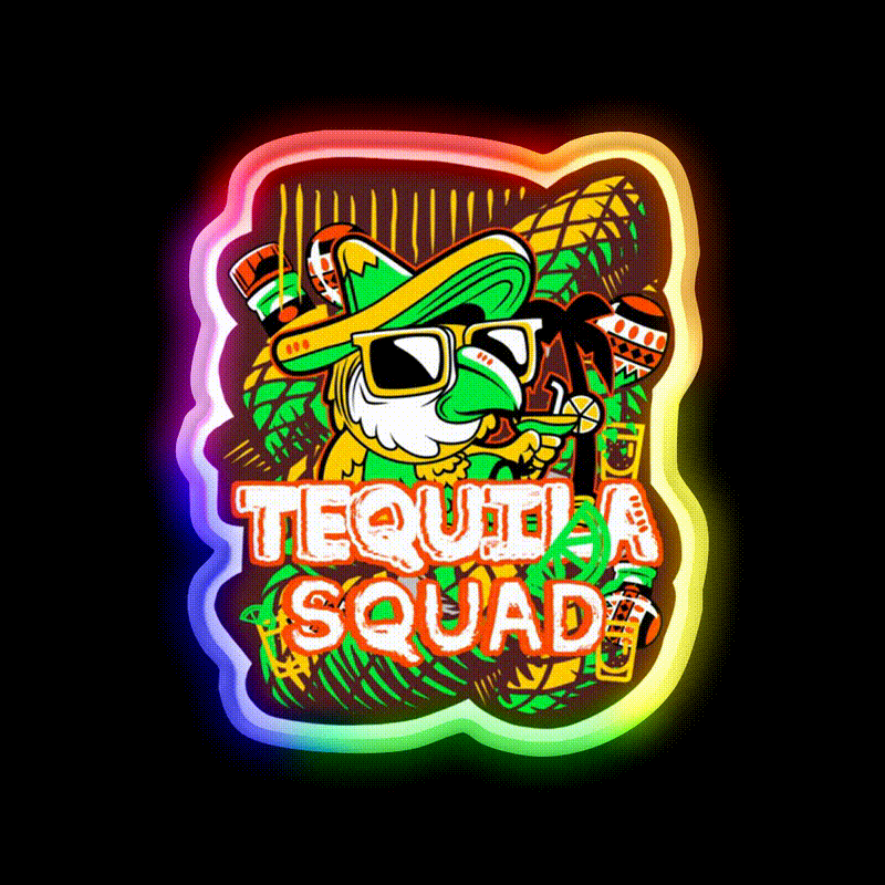 Tequila Party Squad Cooler Mexican League Party Drink Tequila Led Neon Sign Rgb Color - LED neon sign close-up detail