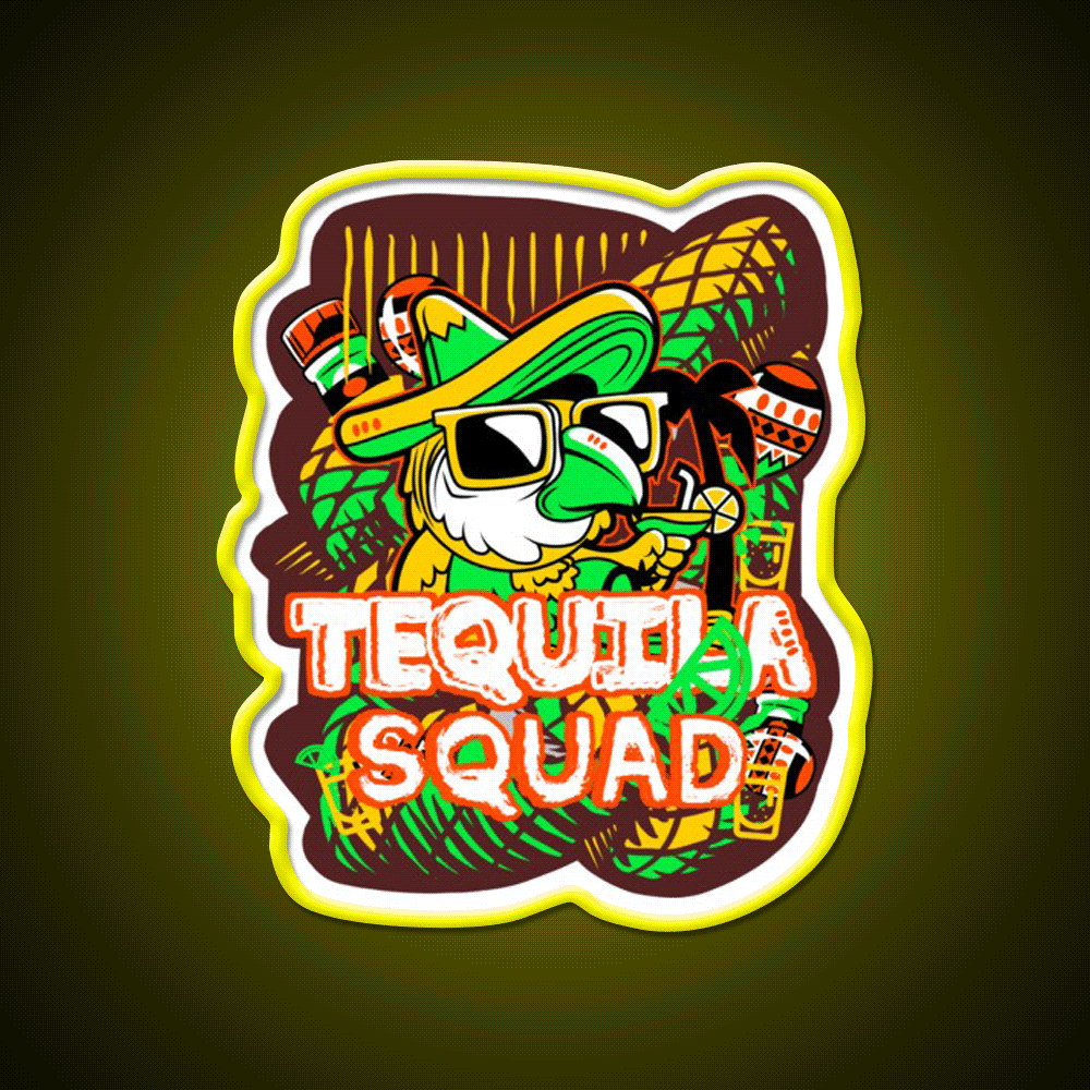 Tequila Party Squad Cooler Mexican League Party Drink Tequila Led Neon Sign Rgb Color - Custom LED neon sign front view