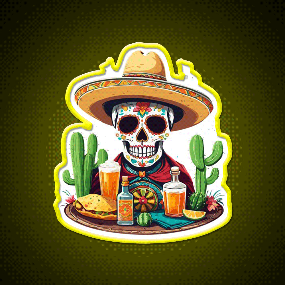 Tequila Skull Mexico Celebration Party Drink Tequila Led Neon Sign Rgb Color - Custom LED neon sign front view