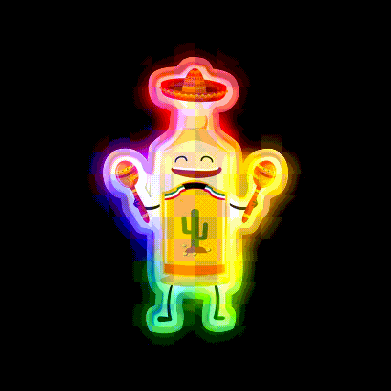 Tequila Sombrero Mexican Maracas Party Drink Tequila Led Neon Sign Rgb Color - LED neon sign close-up detail