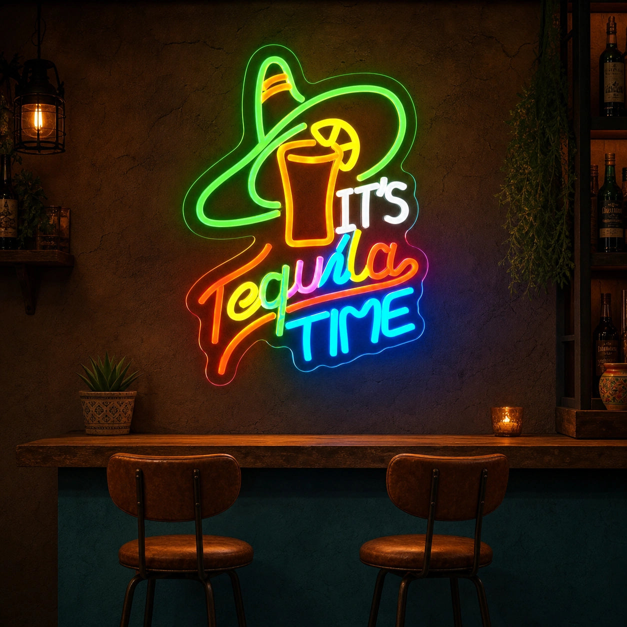 Tequila Time Straw Hat LED Neon Sign size image