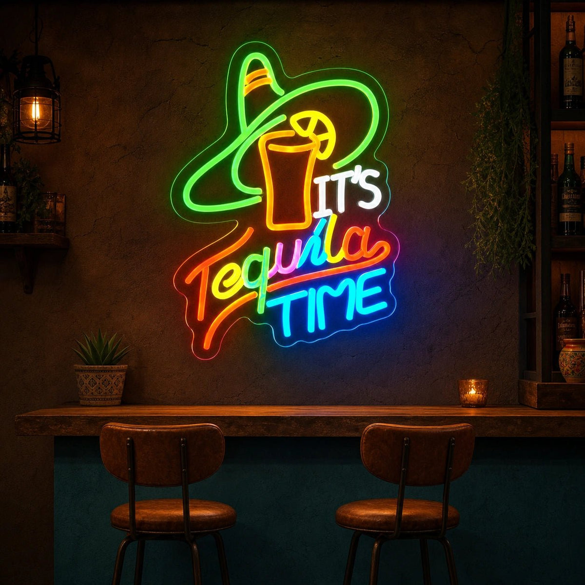 Tequila Time Straw Hat LED Neon Sign - Shineneon