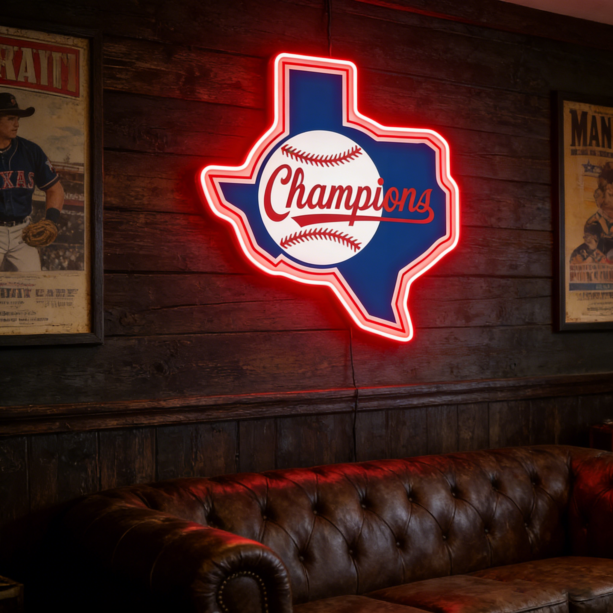 Texas USB LED Neon Signs Longhorn & Garage Baseball Wall Decor