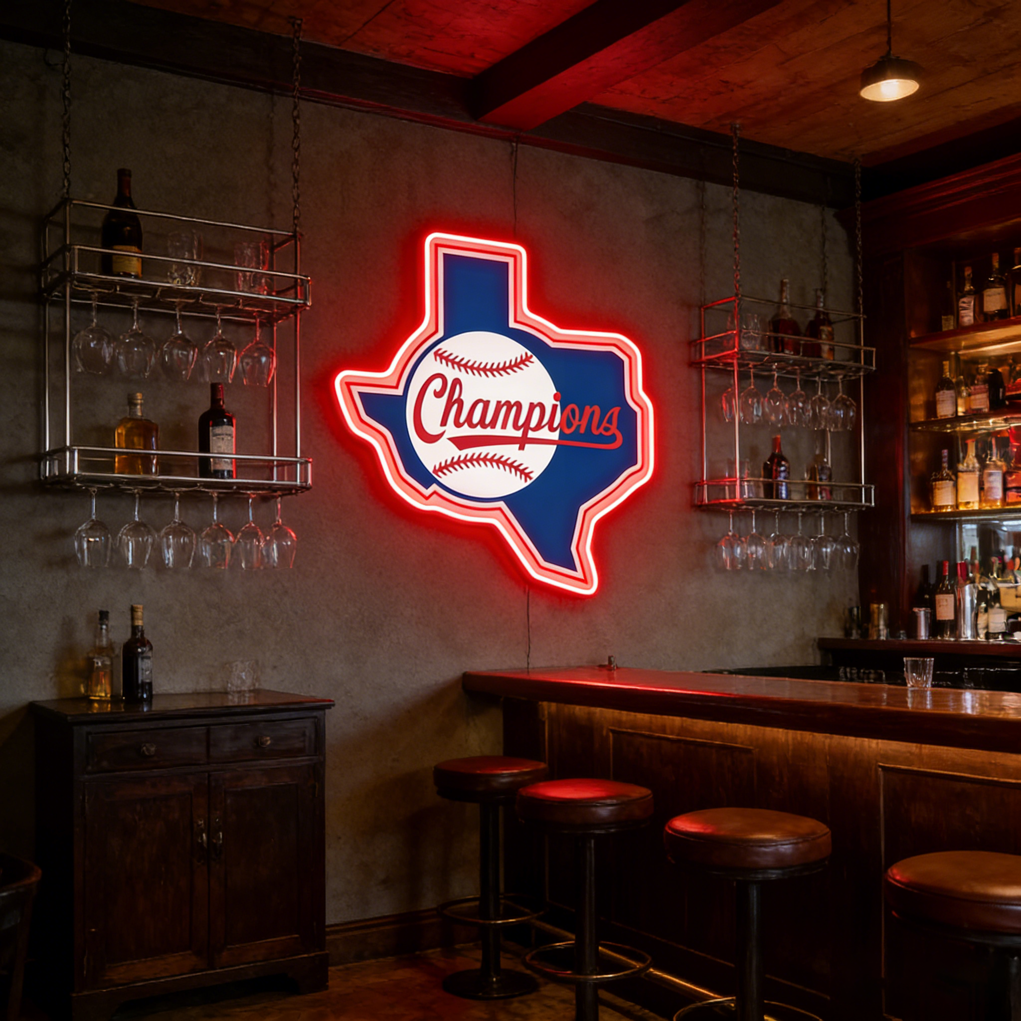 Texas USB LED Neon Signs Longhorn & Garage Baseball Wall Decor