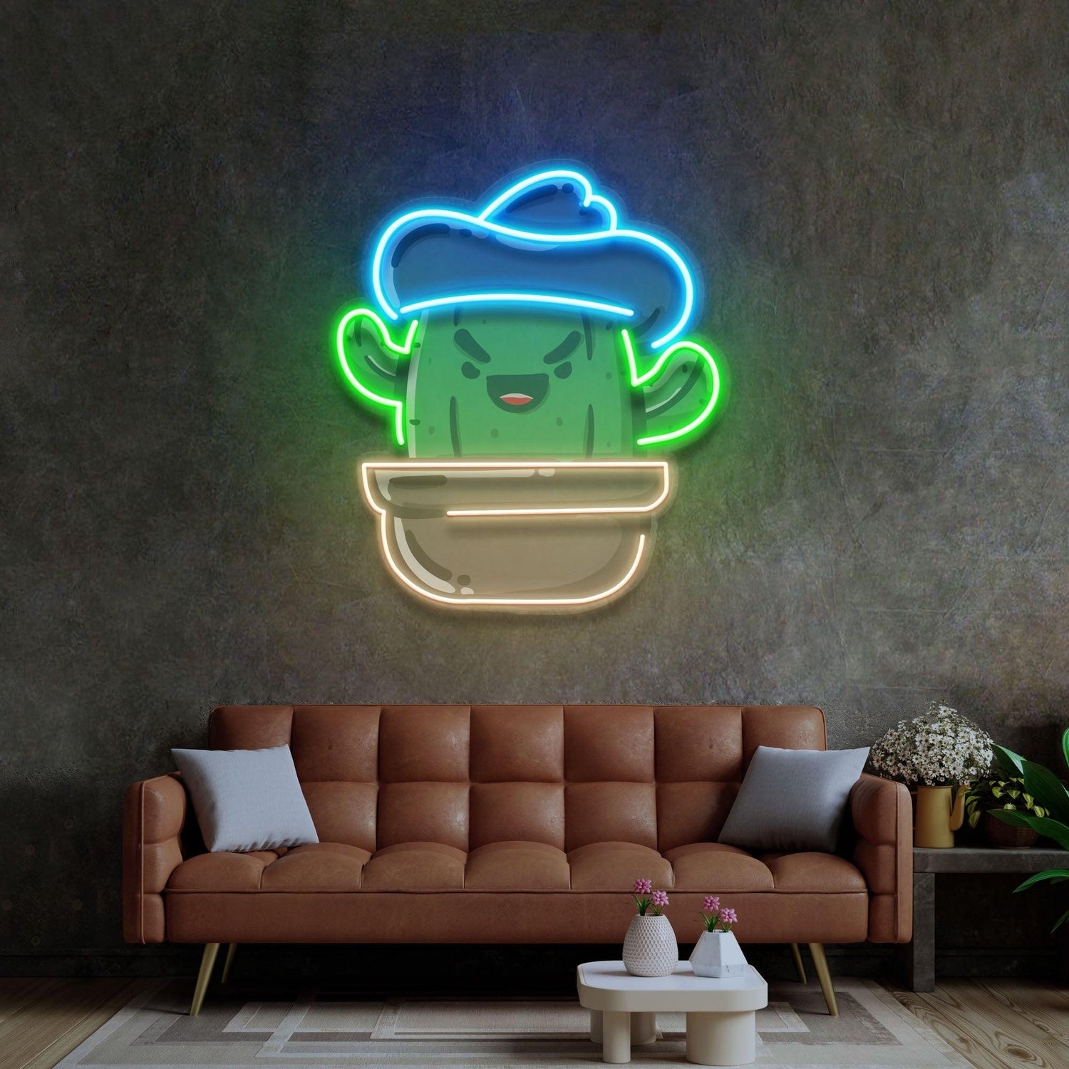 Texas Cactus Blue-Green-Orange Uv Printed Led Neon Sign Indoor Wall Decor | Shineneon