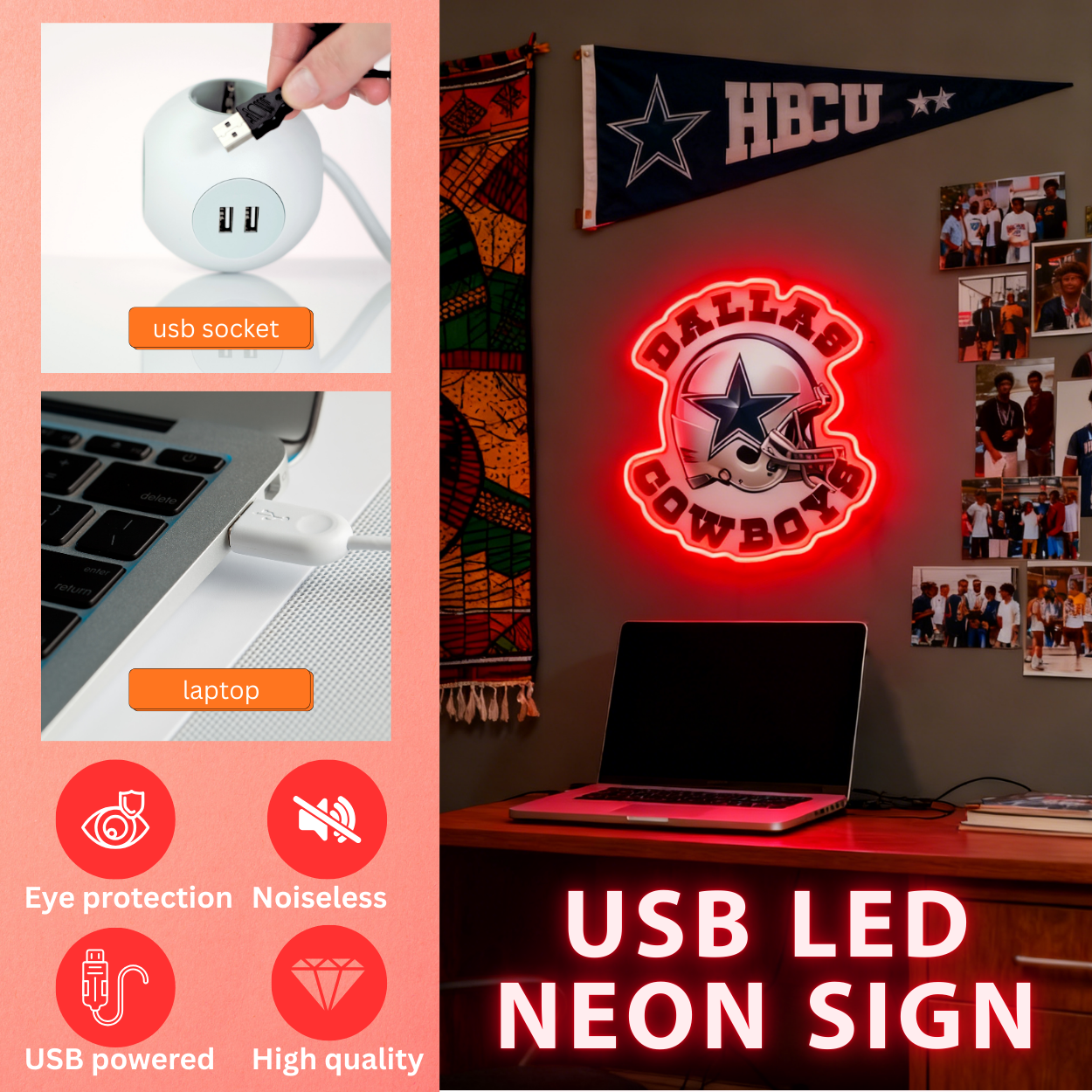 Texas Football Star LED Neon Sign USB Game Day Light for Man Cave