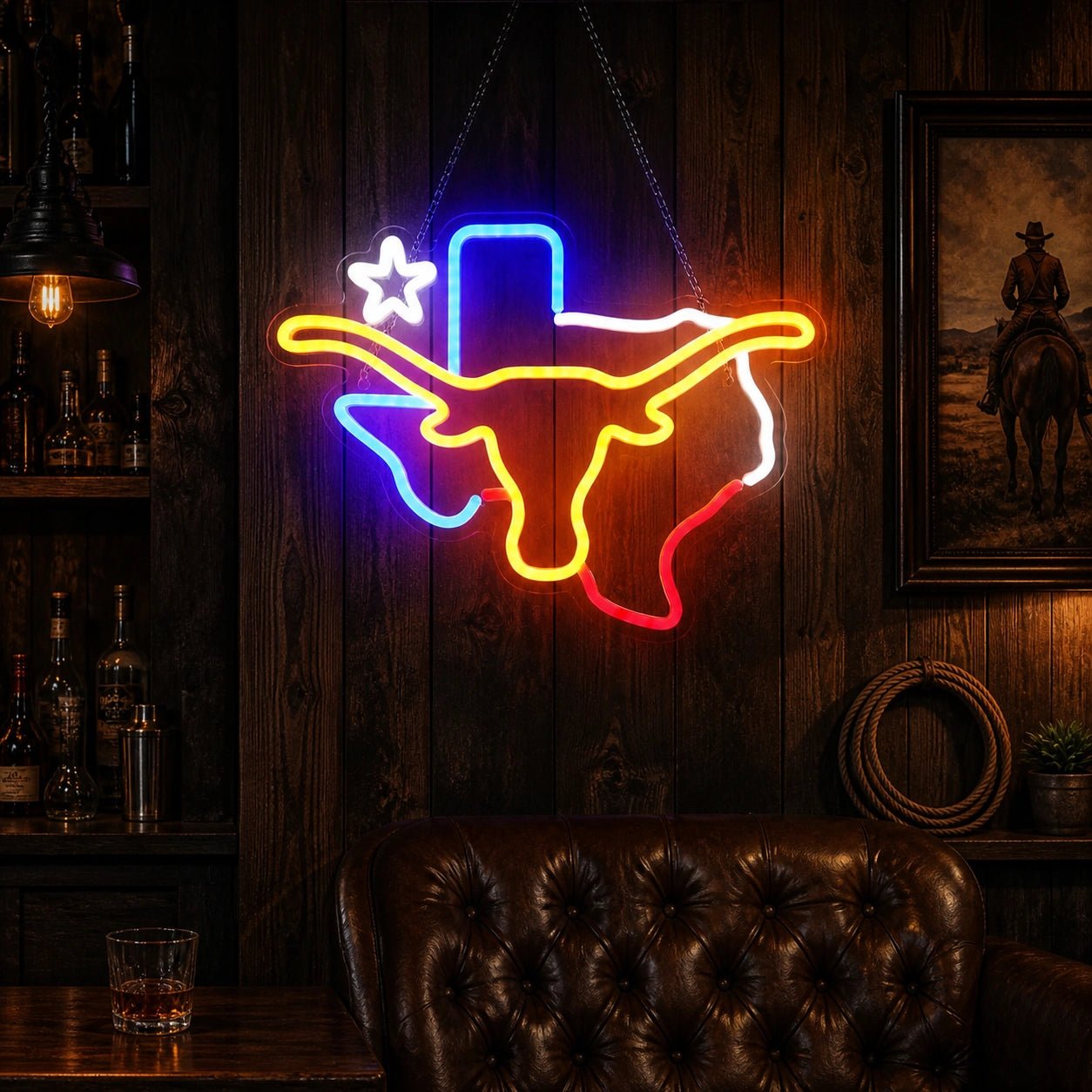 Texas Longhorn Lone Star Outline Vintage LED Neon Sign - Shineneon