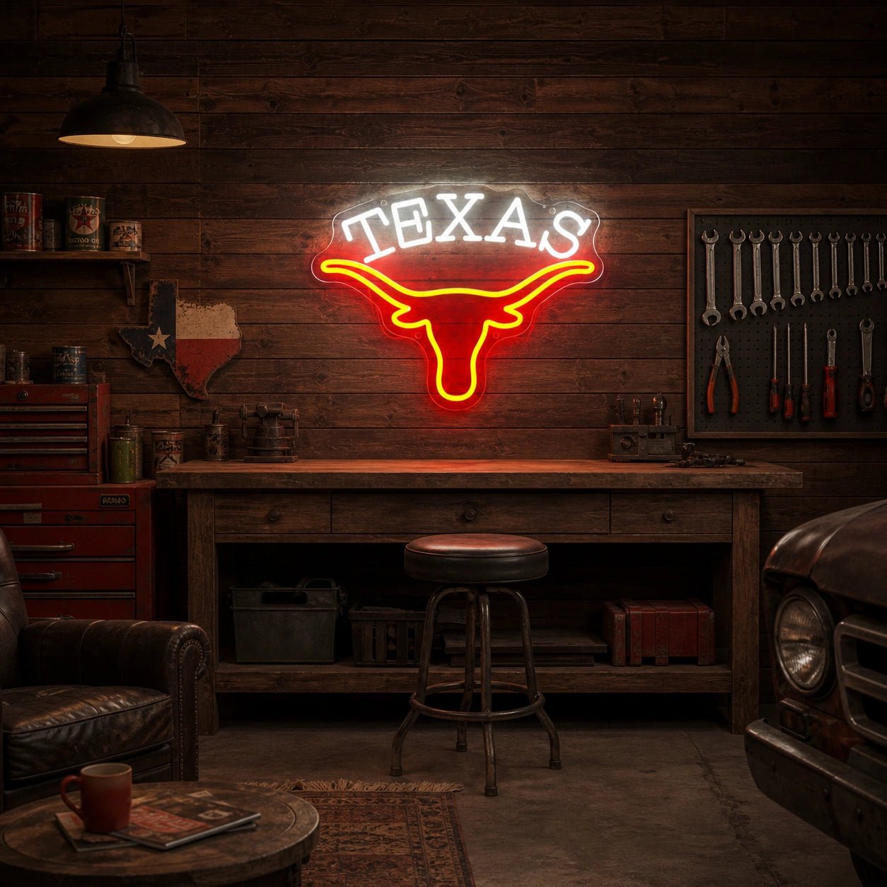 Texas Longhorn Word Garage Neon Sign Vintage LED Neon Sign - Shineneon