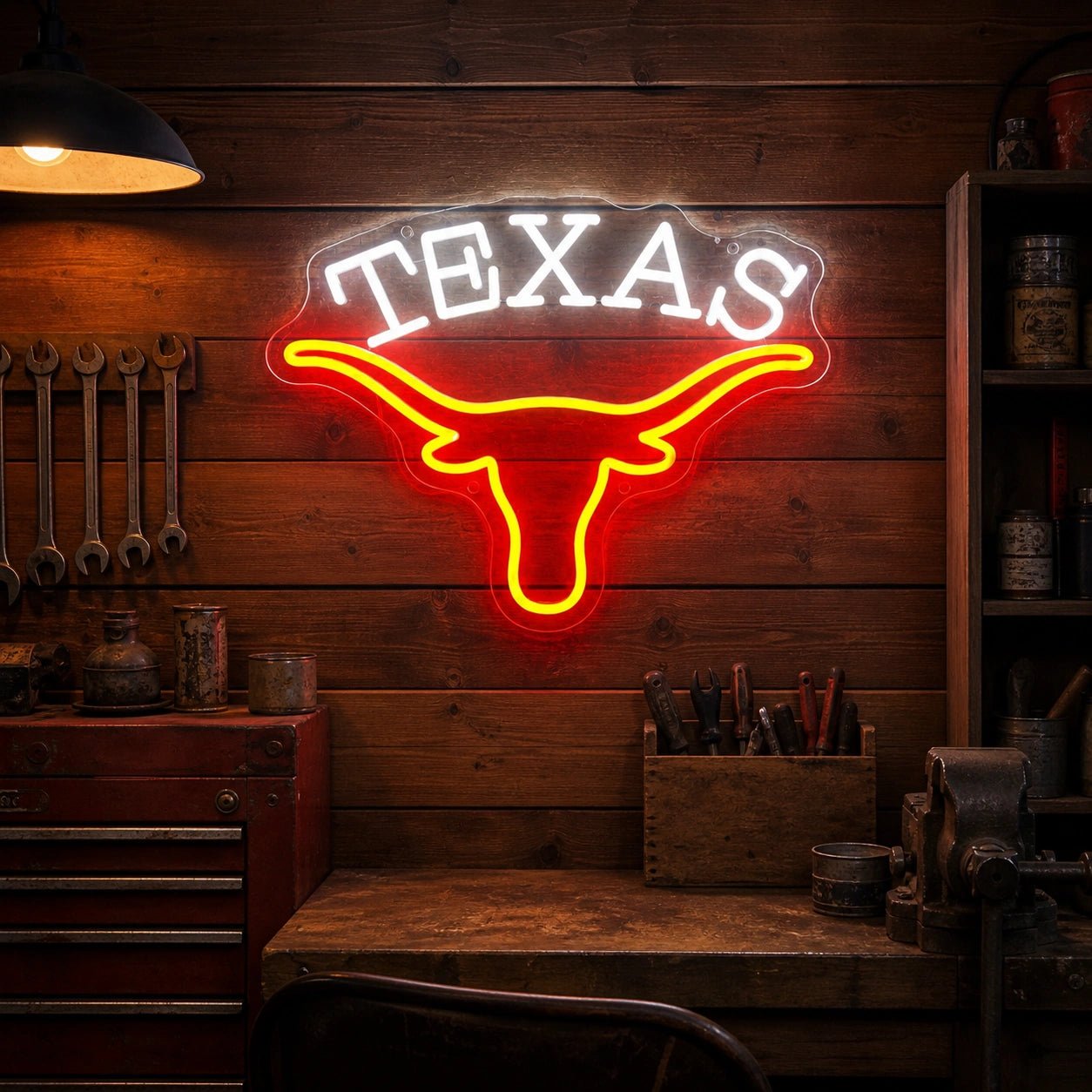 Texas Longhorn Word Garage Neon Sign Vintage LED Neon Sign - Shineneon