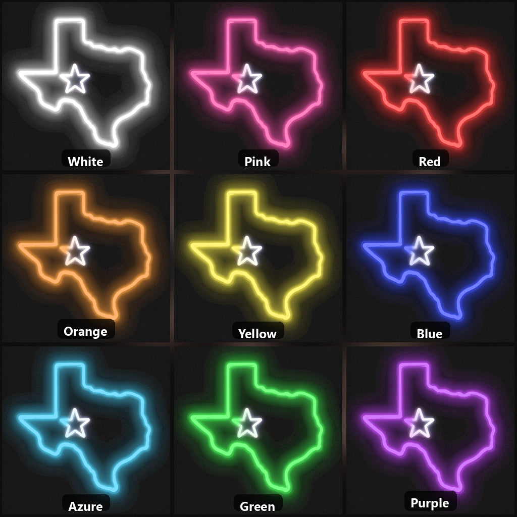 Texas Map Lone Star Vintage LED Neon Sign color grid