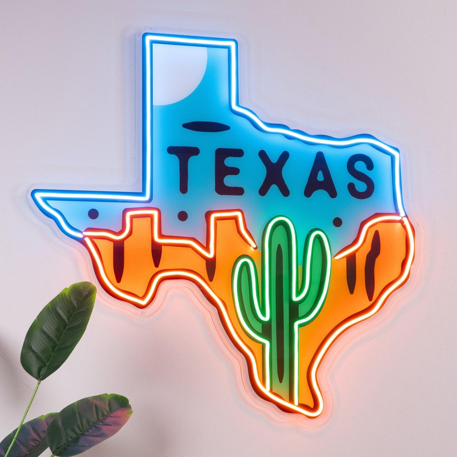 Texas Map Uv Printed Led Neon Sign With Cactus And Pop Art For Home Bar Decor | Shineneon
