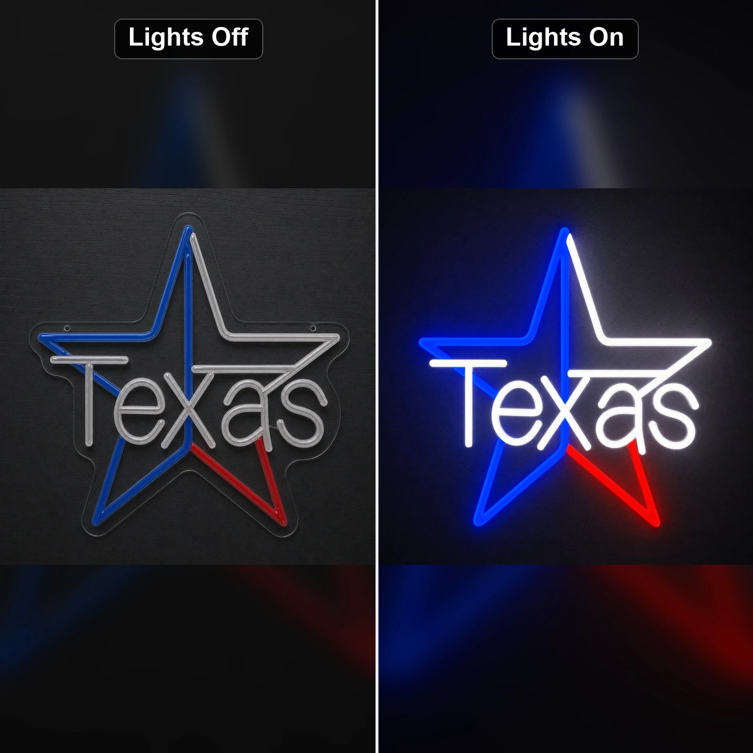 Texas Star LED Neon Sign day and night comparison