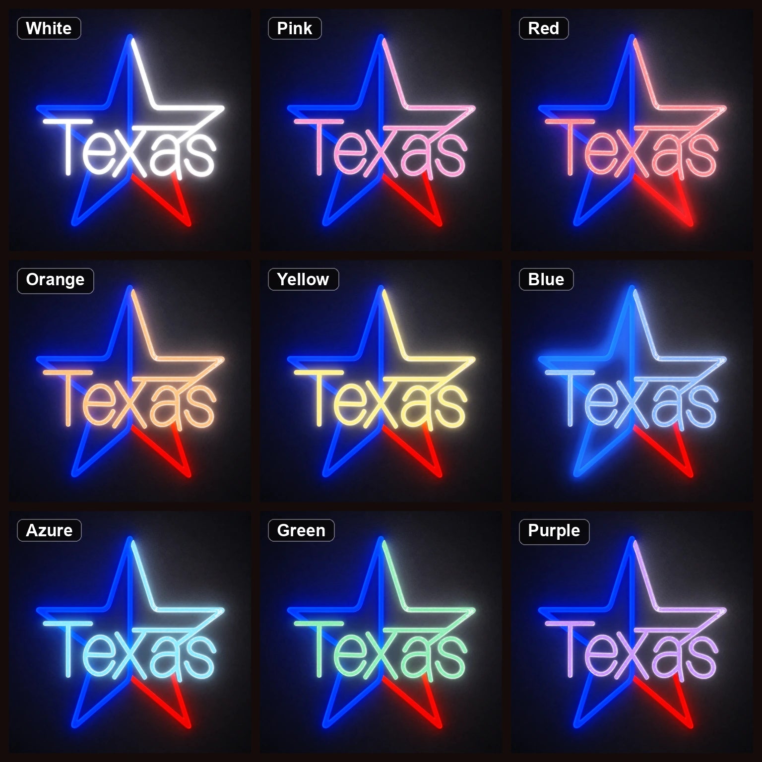 Texas Star LED Neon Sign Garage Man Cave Neon Sign color grid