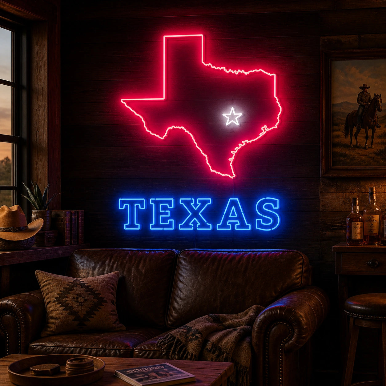 Texas State Map Star Vintage LED Neon Sign high-converting product image