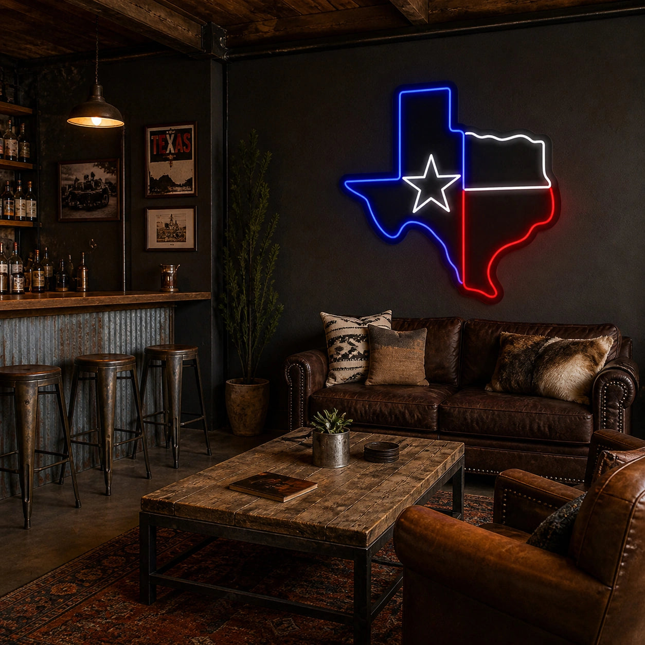 Texas State Outline Vintage LED Neon Sign real lifestyle scene