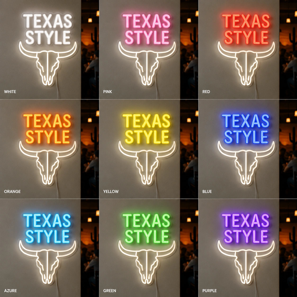 Texas Style Longhorn Skull Neon Sign LED Neon Sign color grid