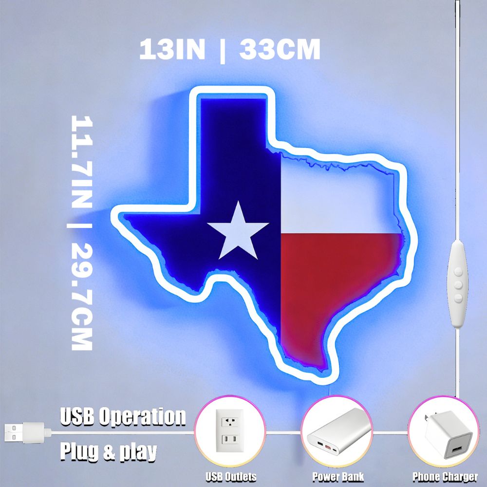 Texas USB LED Neon Sign Lone Star State Wall Light or Texas Pride Decor - Shineneon
