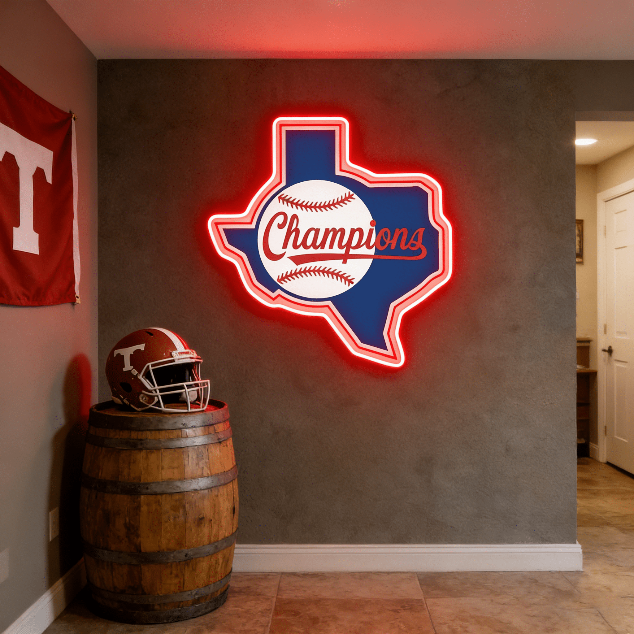 Texas USB LED Neon Signs Longhorn & Garage Baseball Wall Decor - Shineneon