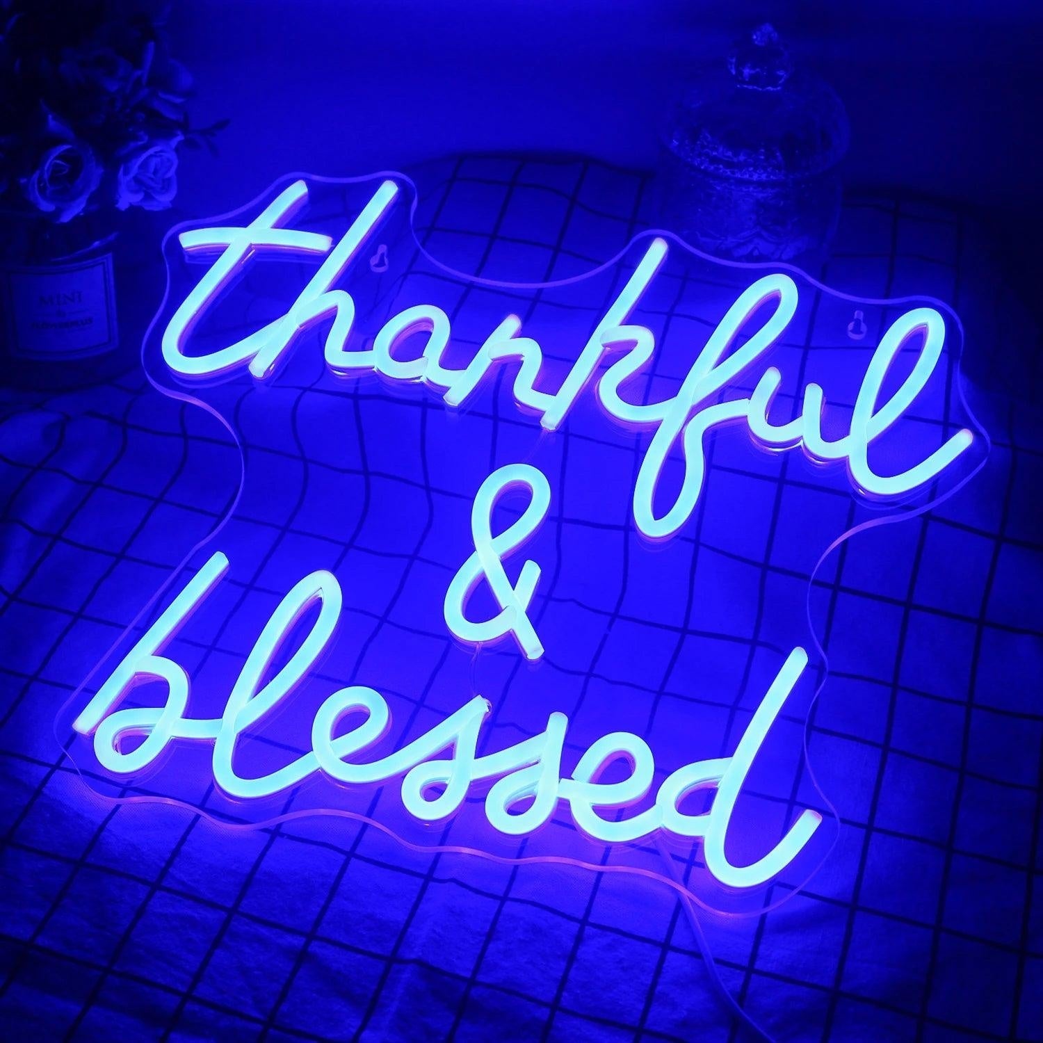 Thankful Blessed Light Blue Led Neon Sign Home Studio Cafe Decor - Shineneon