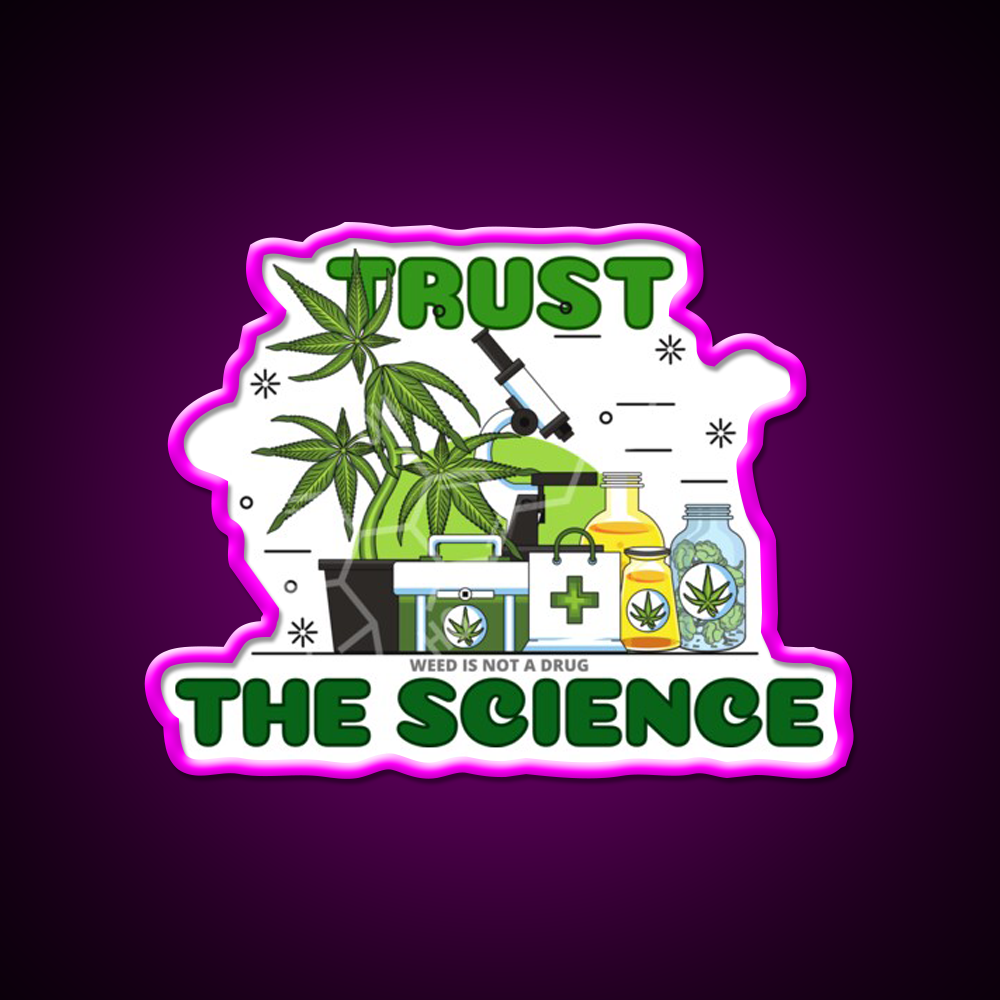 Thc Science Hemp Inspired Green Leaf Led Neon Sign Rgb Color - Neon sign mounted on wall in room