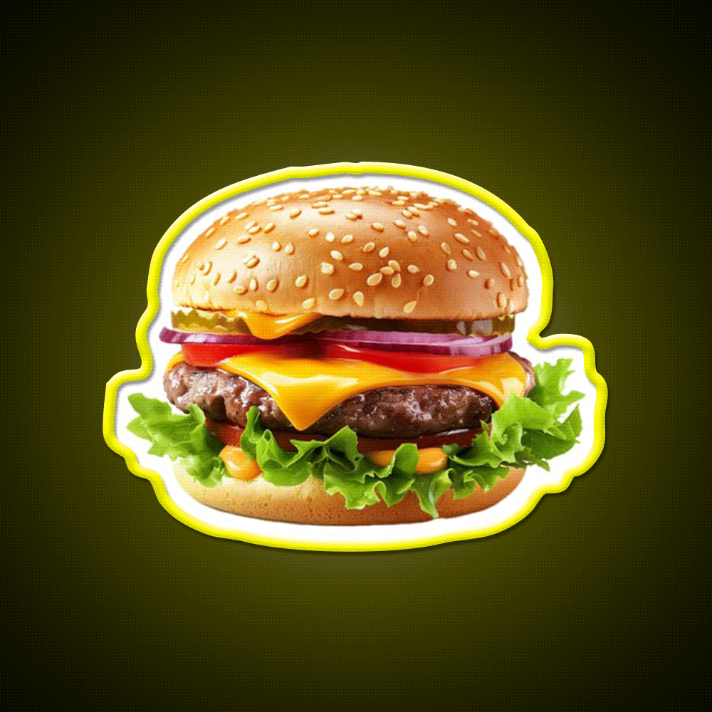 The Cheeseburger Fast Food Led Neon Sign For Burger Place Rgb Color - Custom LED neon sign front view