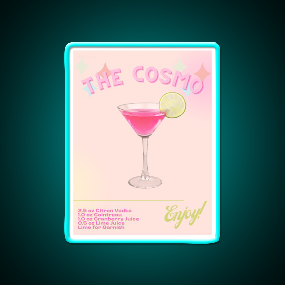 The Cosmo Cocktail Bar Decor Led Neon Sign Rgb Color - Size and dimension reference