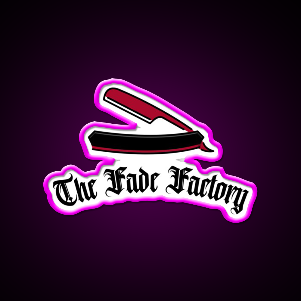 The Fade Factory Barber Shop Haircut Led Neon Sign - Neon sign mounted on wall in room