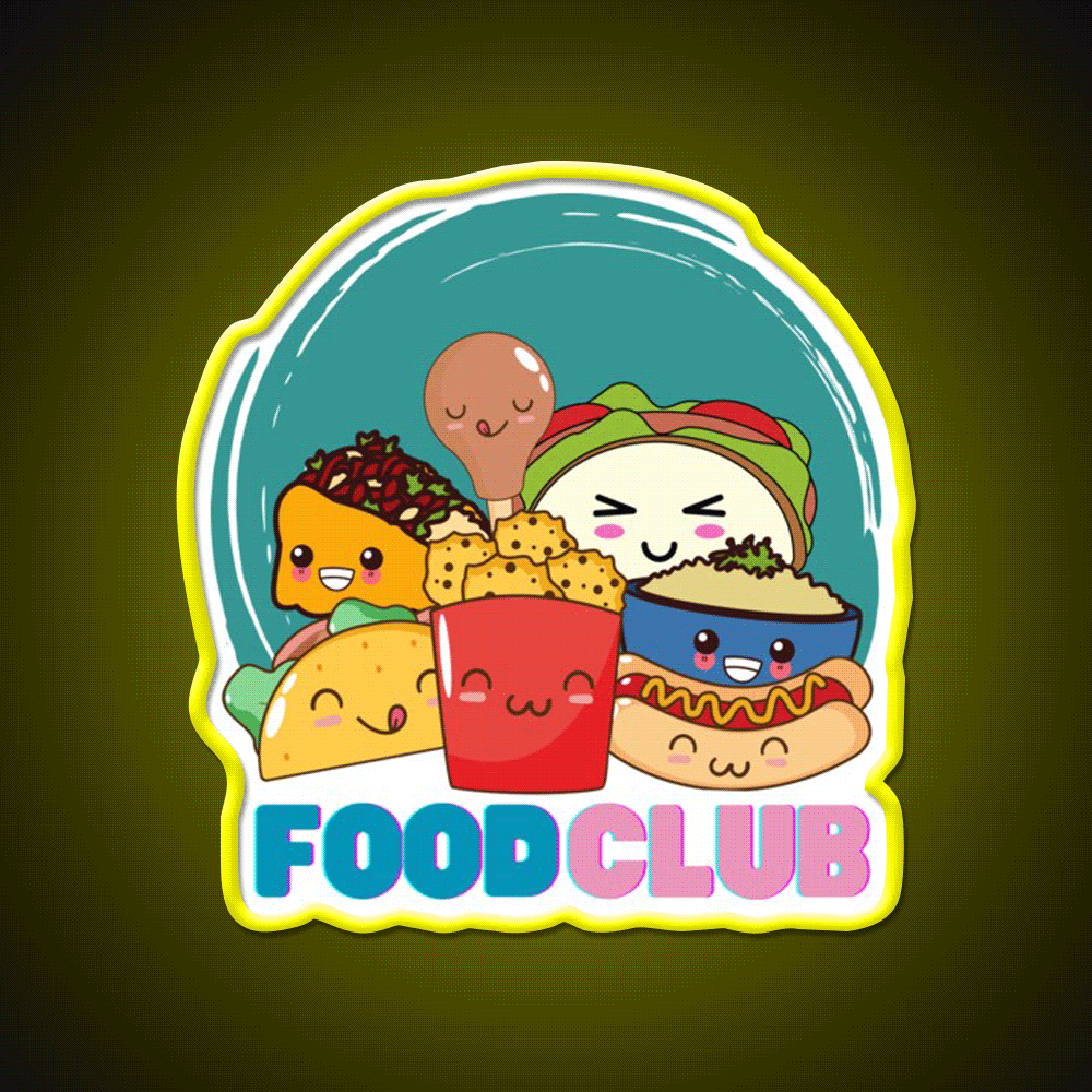 The Food Club Fast Food Led Neon Sign For Burger Place Rgb Color - Custom LED neon sign front view