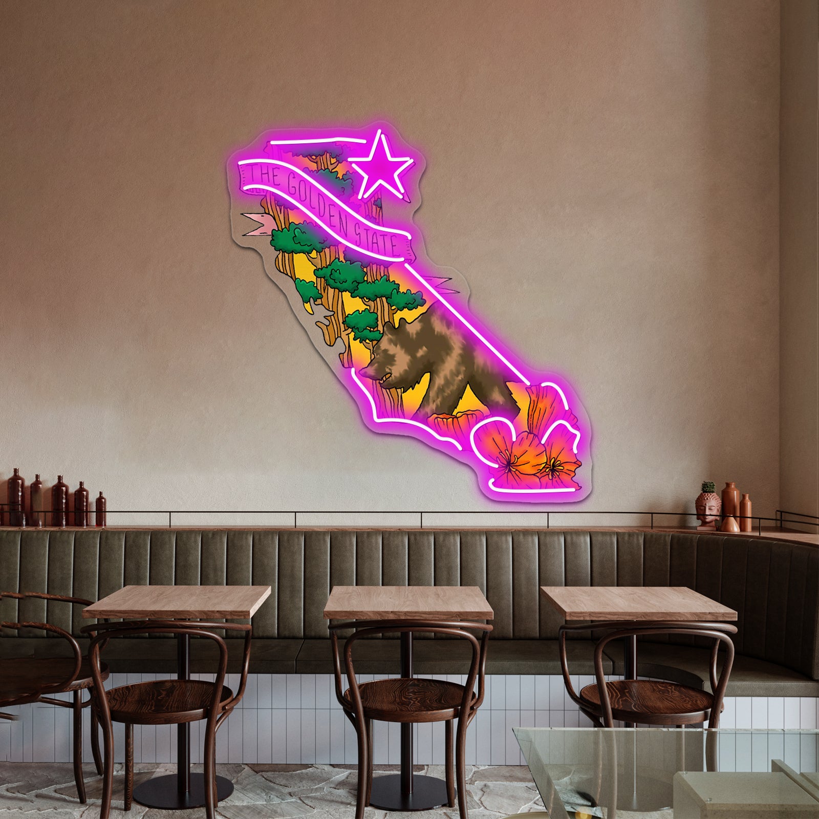 The Golden State Bear Cali Neon Sign Artwork For Cool Neon Signs | Shineneon