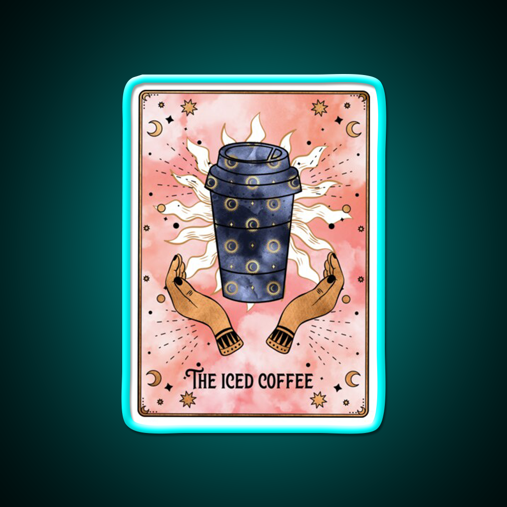 The Iced Coffee Funny Tarot Card Cafe Led Neon Sign Espresso Bar Art Rgb Color