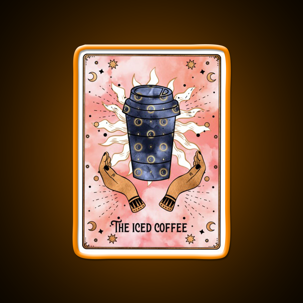 The Iced Coffee Funny Tarot Card Cafe Led Neon Sign Espresso Bar Art Rgb Color