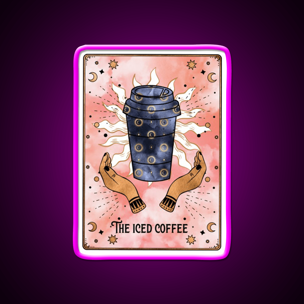 The Iced Coffee Funny Tarot Card Cafe Led Neon Sign Espresso Bar Art Rgb Color - Shineneon
