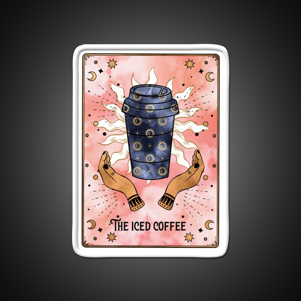 The Iced Coffee Funny Tarot Card Cafe Led Neon Sign Espresso Bar Art Rgb Color