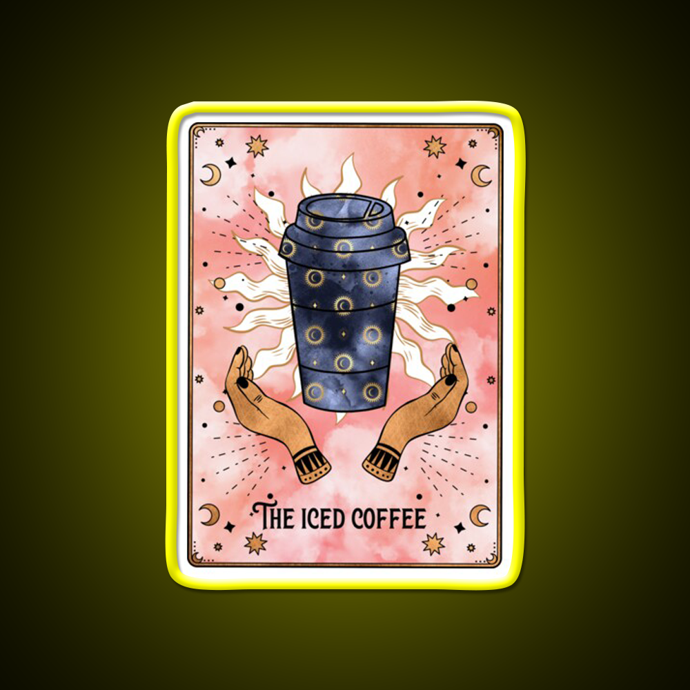 The Iced Coffee Funny Tarot Card Cafe Led Neon Sign Espresso Bar Art Rgb Color