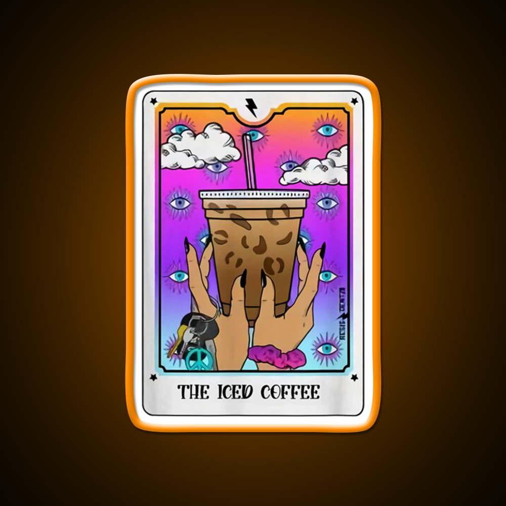 The Iced Coffee Tarot Card Cafe Led Neon Sign Espresso Bar Art Rgb Color