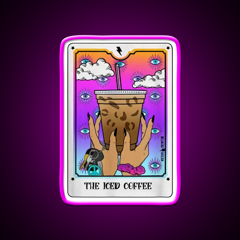 The Iced Coffee Tarot Card Cafe Led Neon Sign Espresso Bar Art Rgb Color