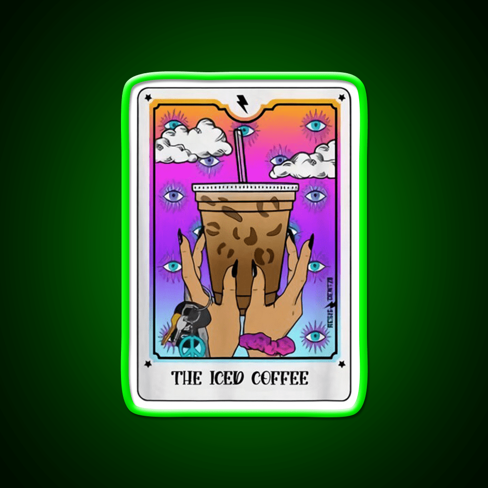 The Iced Coffee Tarot Card Cafe Led Neon Sign Espresso Bar Art Rgb Color - Shineneon