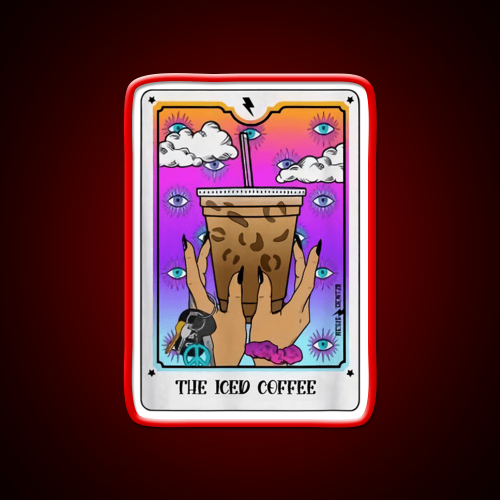 The Iced Coffee Tarot Card Cafe Led Neon Sign Espresso Bar Art Rgb Color - Shineneon
