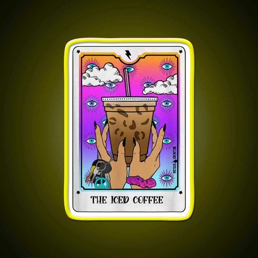 The Iced Coffee Tarot Card Cafe Led Neon Sign Espresso Bar Art Rgb Color