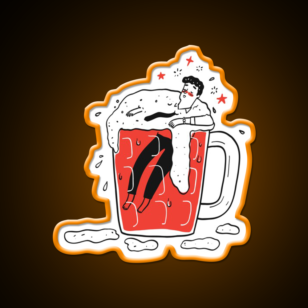 The Man Drunken In Glass Of Beer Man Cave Bar Led Neon Sign Rgb Color