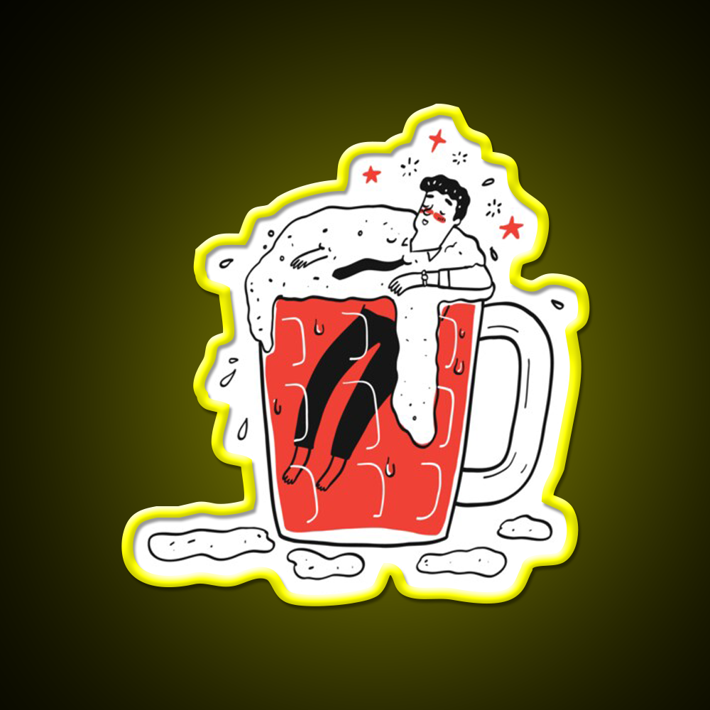 The Man Drunken In Glass Of Beer Man Cave Bar Led Neon Sign Rgb Color