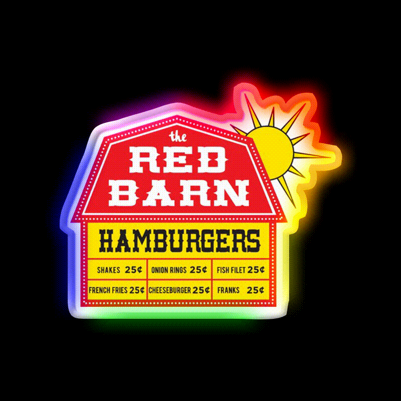 The Red Barn Fast Food Led Neon Sign For Burger Place Rgb Color - LED neon sign close-up detail