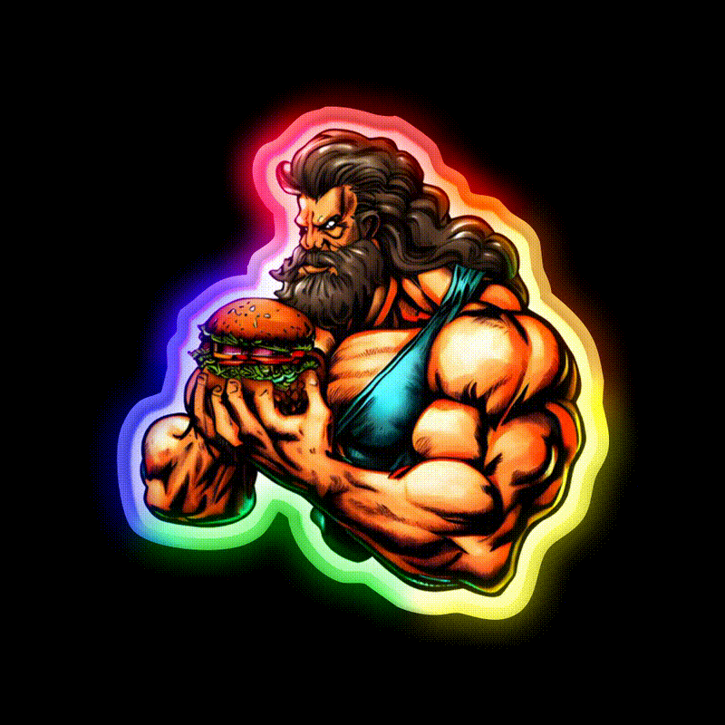 The Strongman Burger Fast Food Led Neon Sign For Burger Place Rgb Color - LED neon sign close-up detail