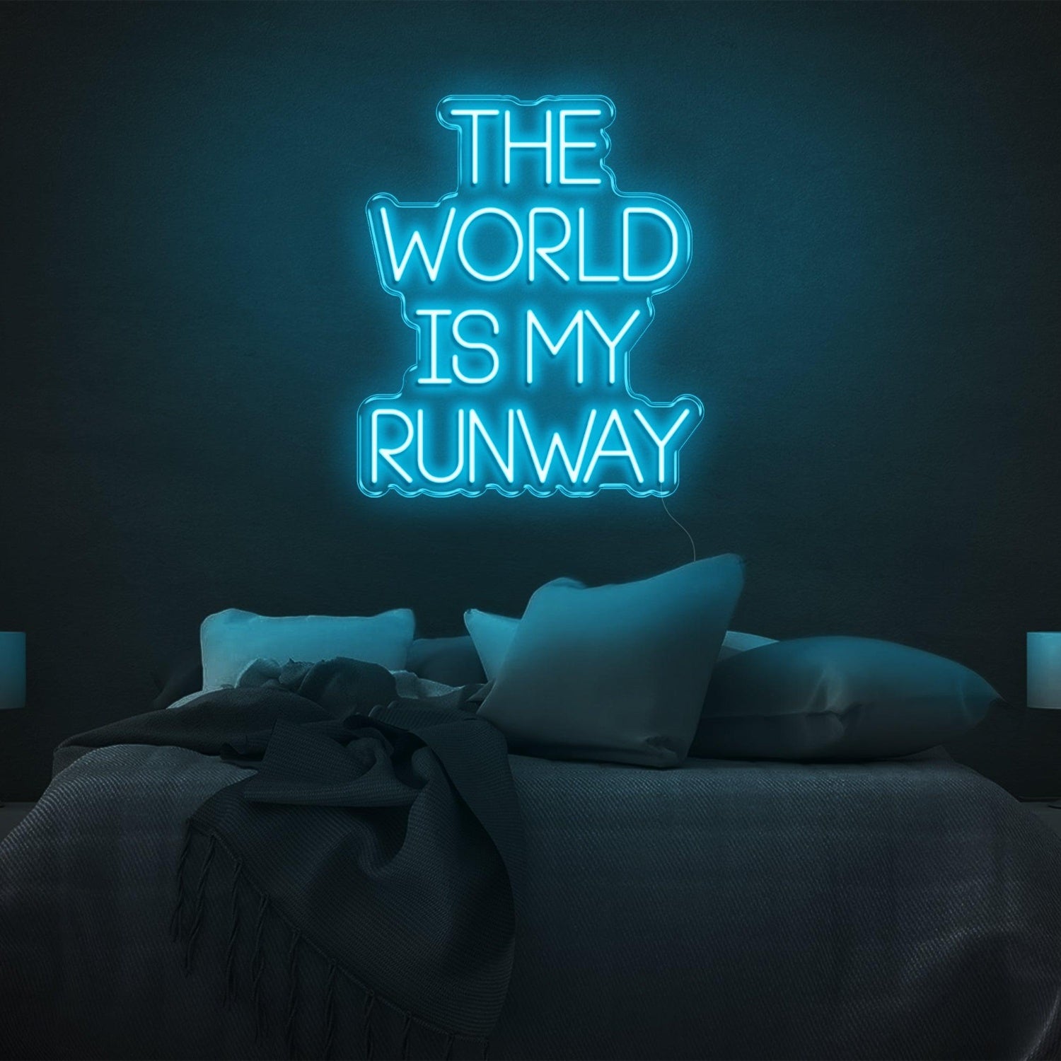 The World Is My Runway Blue Glow Led Neon Sign For Stylish Bedroom Decor | Shineneon
