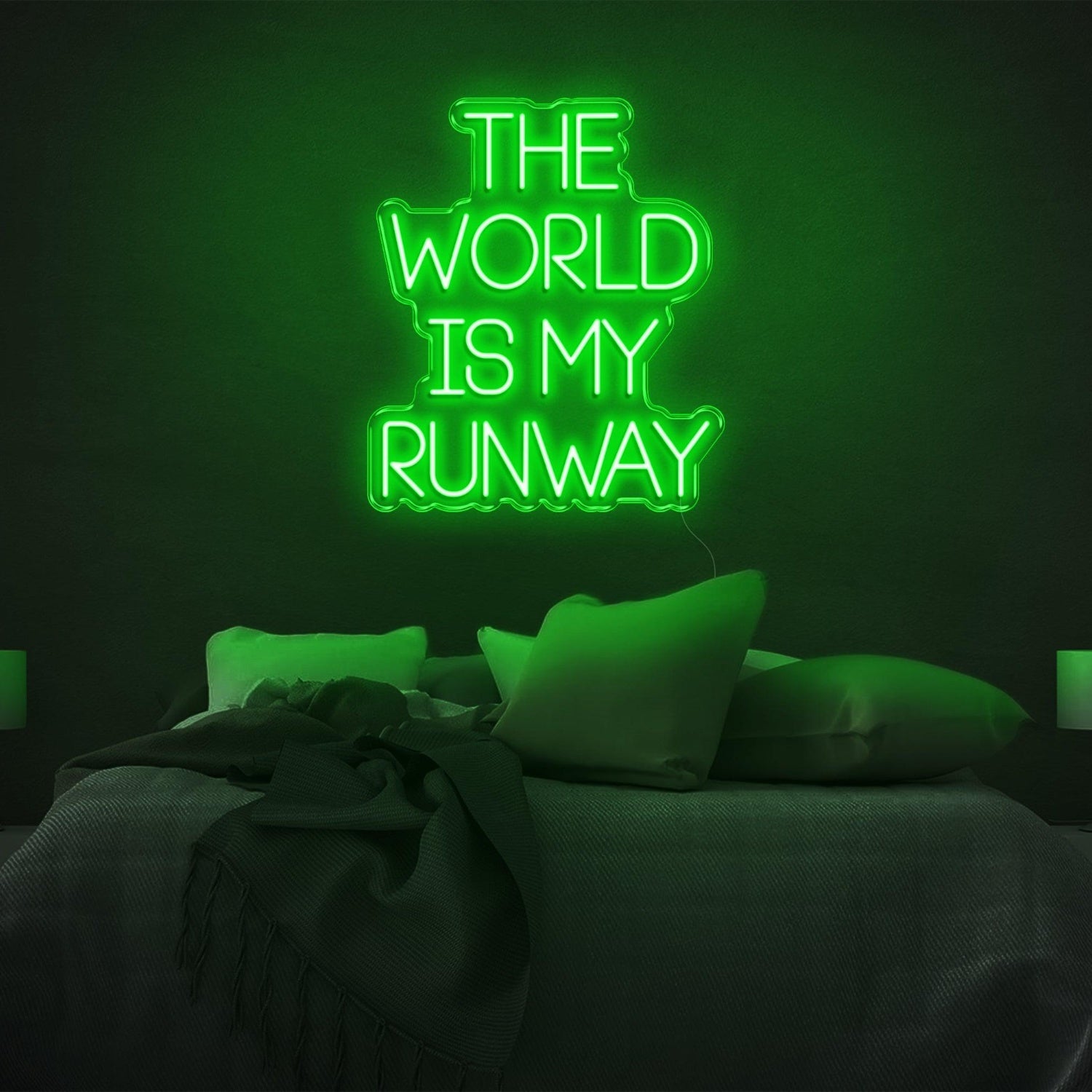 The World Is My Runway Blue Glow Led Neon Sign For Stylish Bedroom Decor | Shineneon